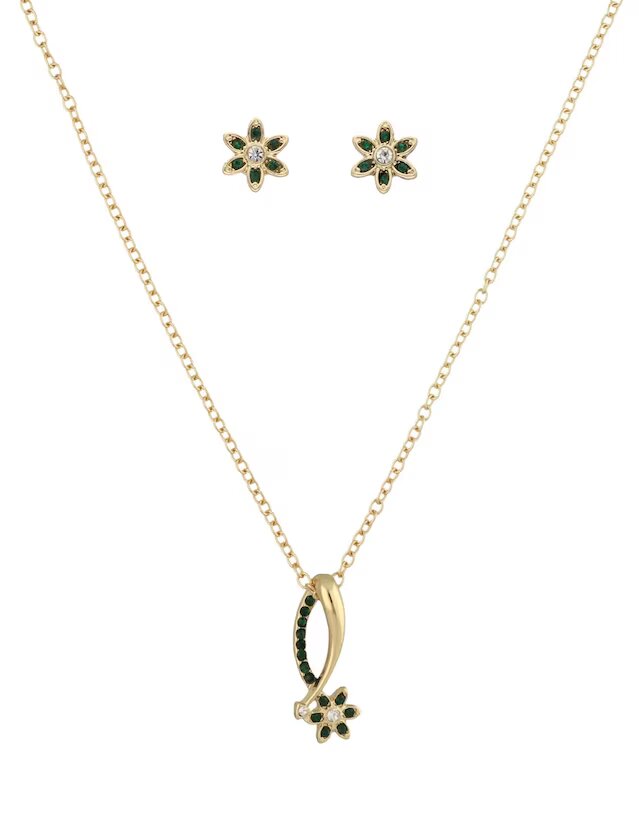 Set aretes y collar flor Nine West Design Studio cristal